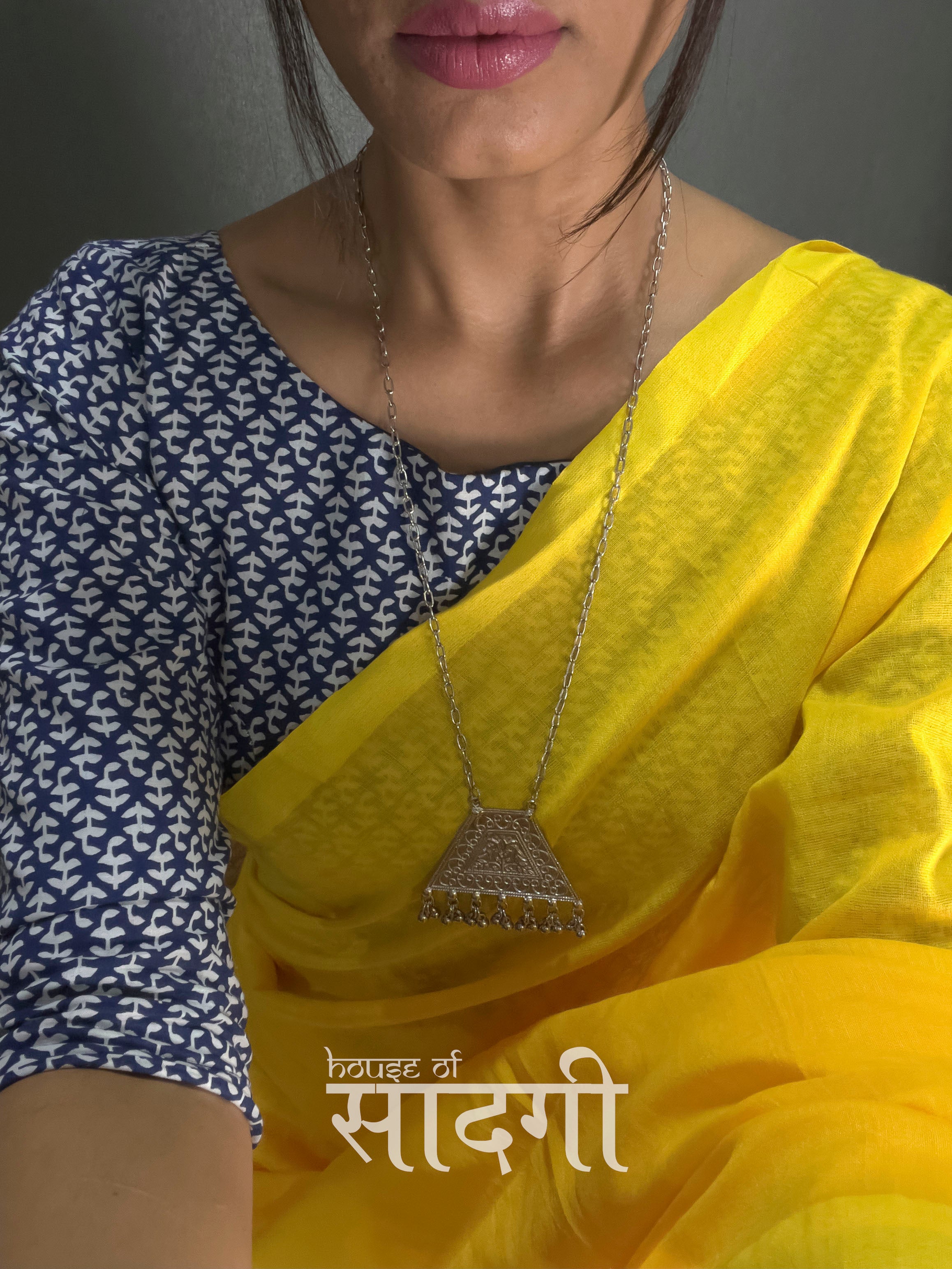 Yellow Handloom Cotton Saree With Blue Printed Blouse