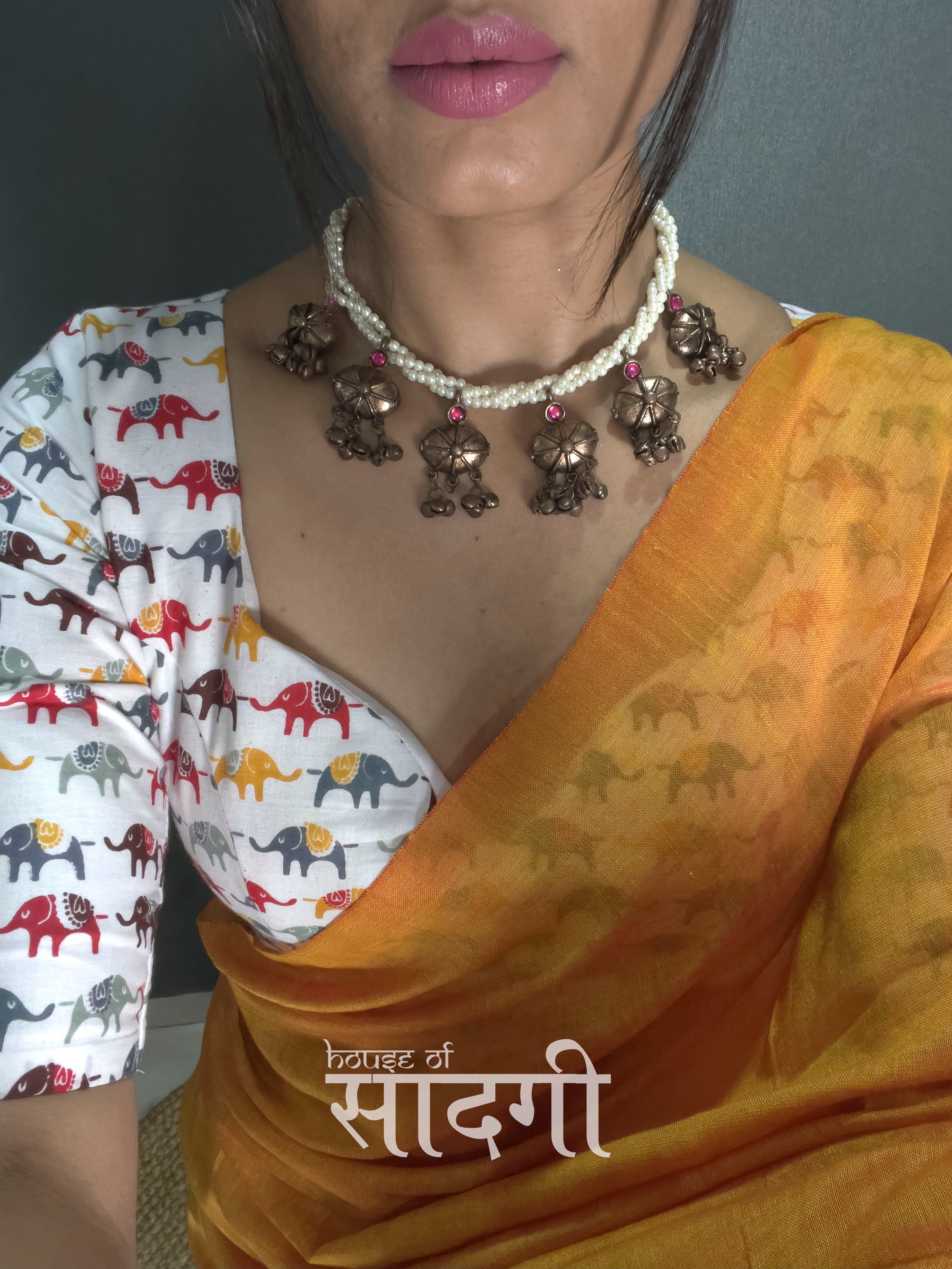 Mustard Handloom Cotton Saree With  Animal  Printed Blouse