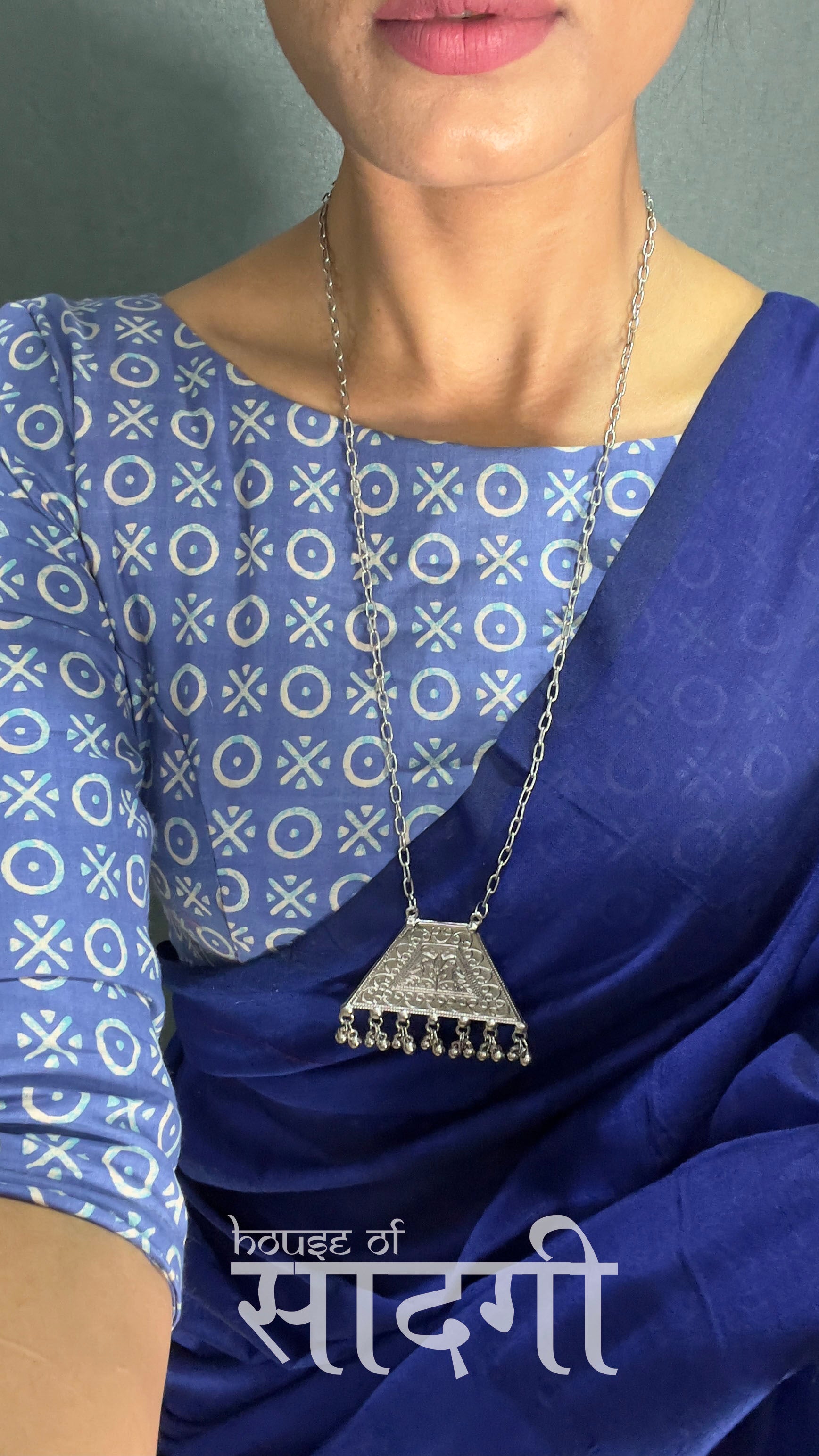 Royal Blue Handloom Cotton Saree With Blue Printed Blouse