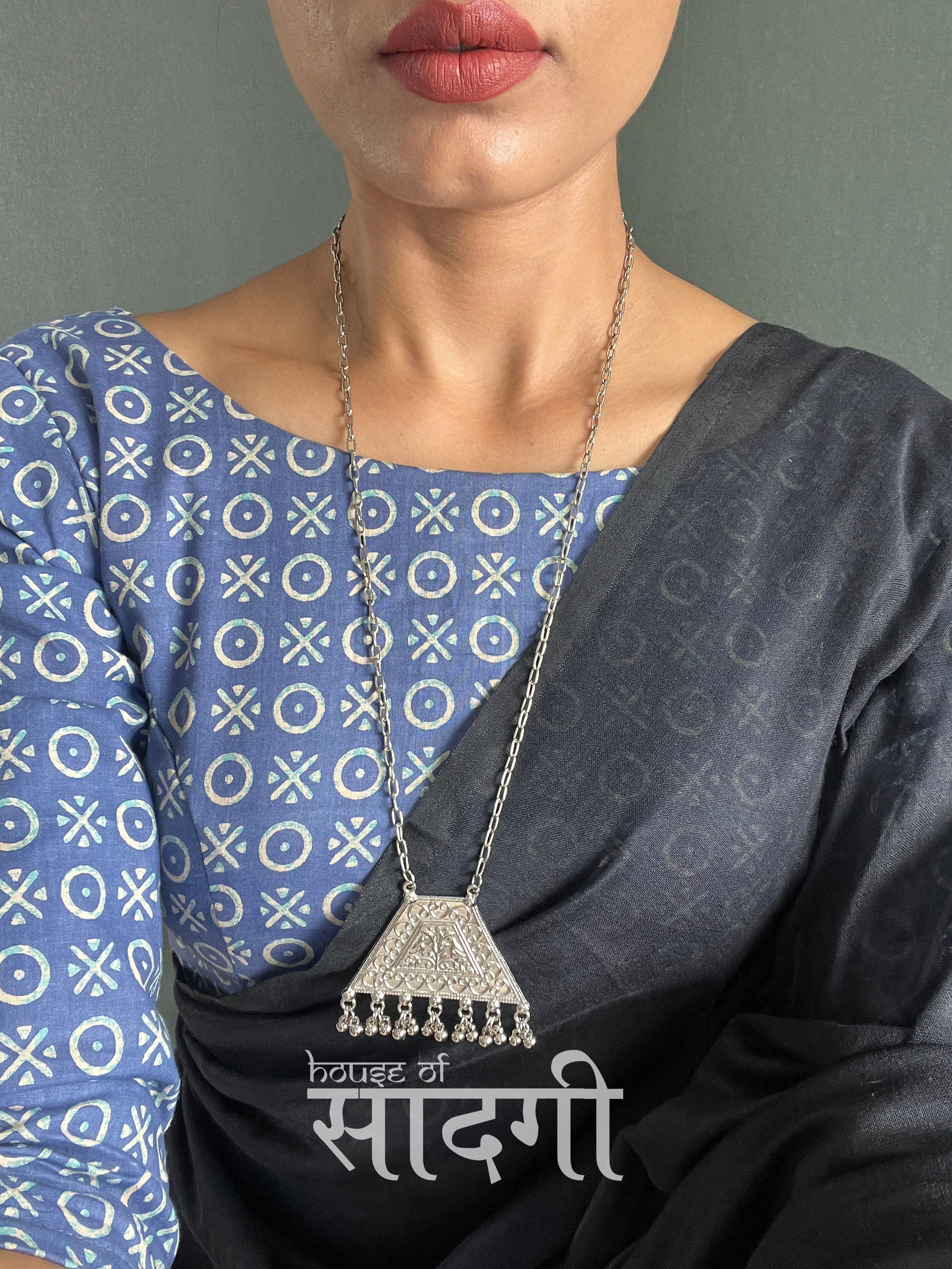 Black Handloom Cotton Saree With Blue Printed Blouse