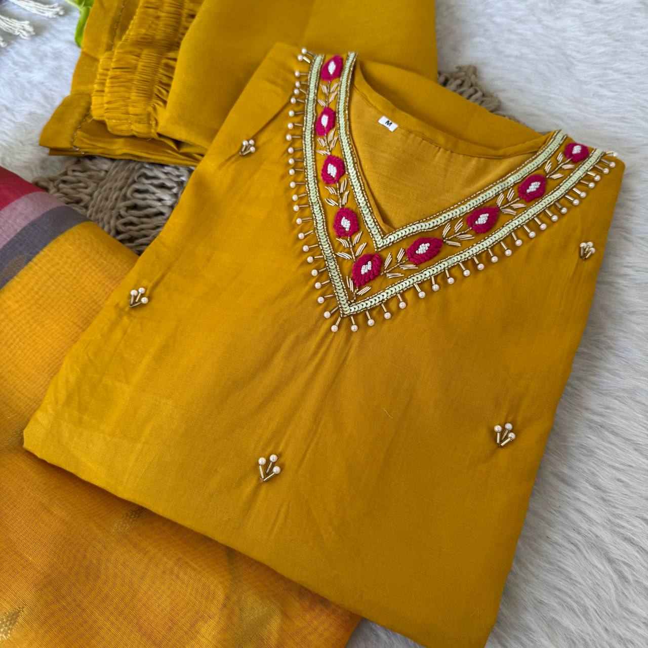 Yellow Color Roman Silk Kurta Set