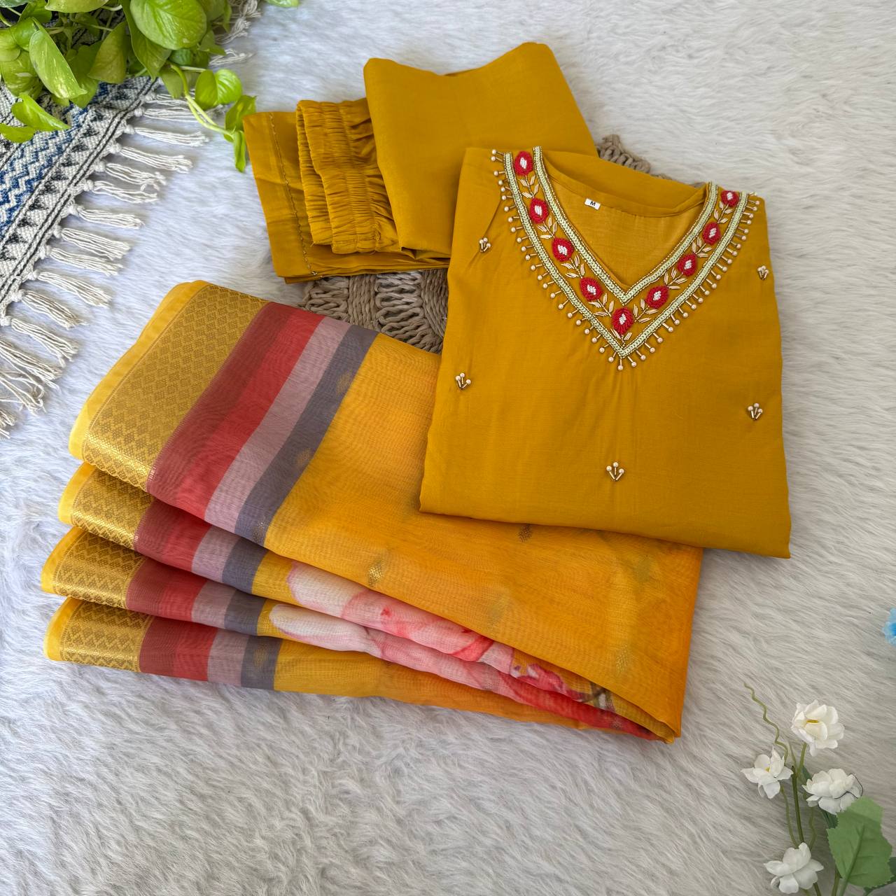 Yellow Color Roman Silk Kurta Set