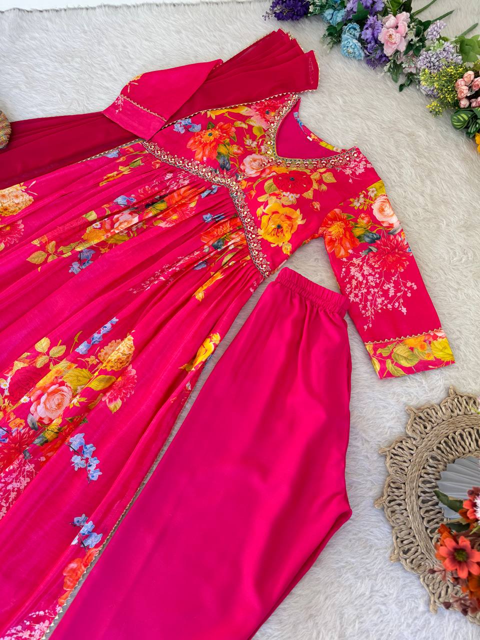 Pink Color Aliya cut Dresses Dupatta pant