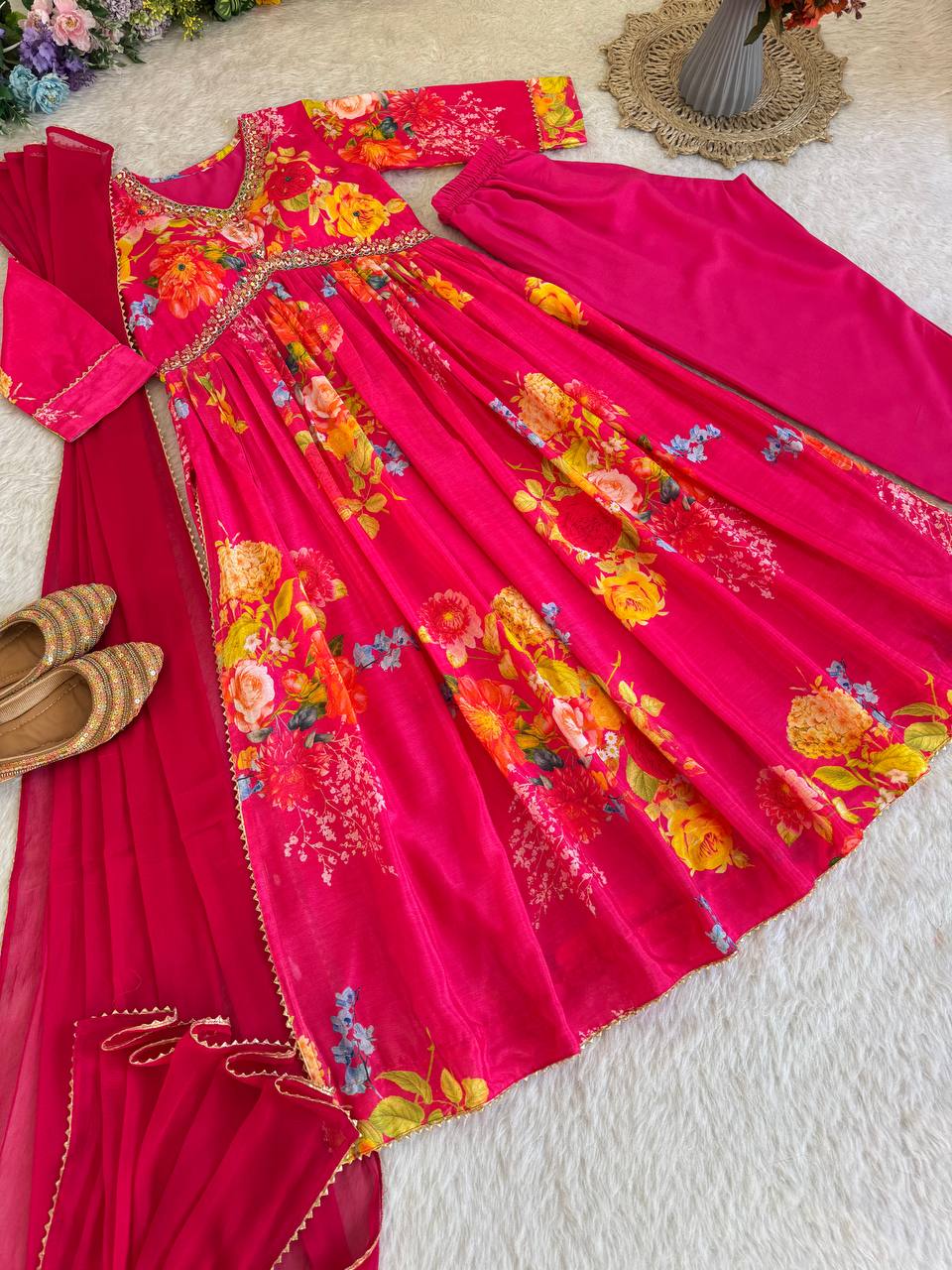 Pink Color Aliya cut Dresses Dupatta pant