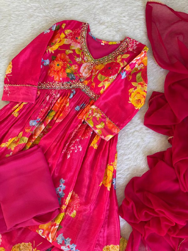 Pink Color Aliya cut Dresses Dupatta pant