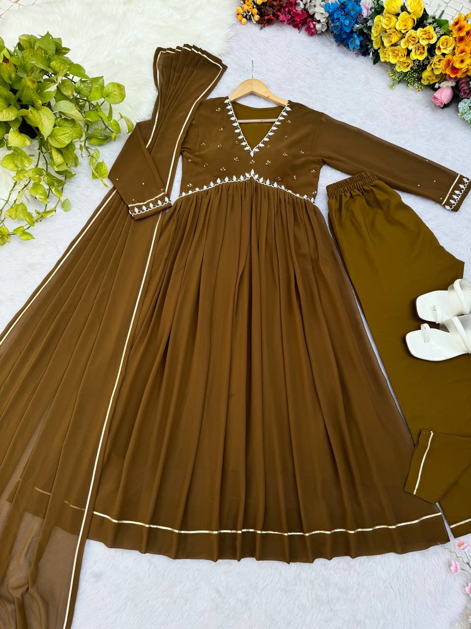 Leo Brown Color Fox Georgette Anarkali Suit